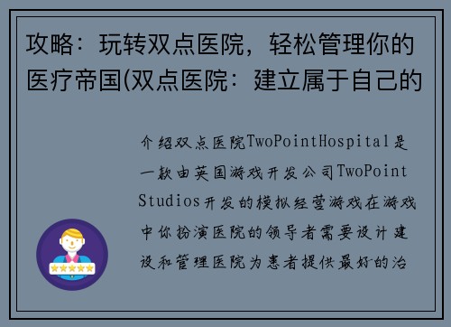 攻略：玩转双点医院，轻松管理你的医疗帝国(双点医院：建立属于自己的医疗帝国)